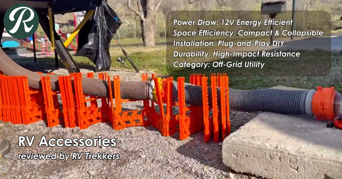 compact 12v energy-efficient camper van equipment and off-grid utility gadgets setup with custom storage and RV Trekkers logo
