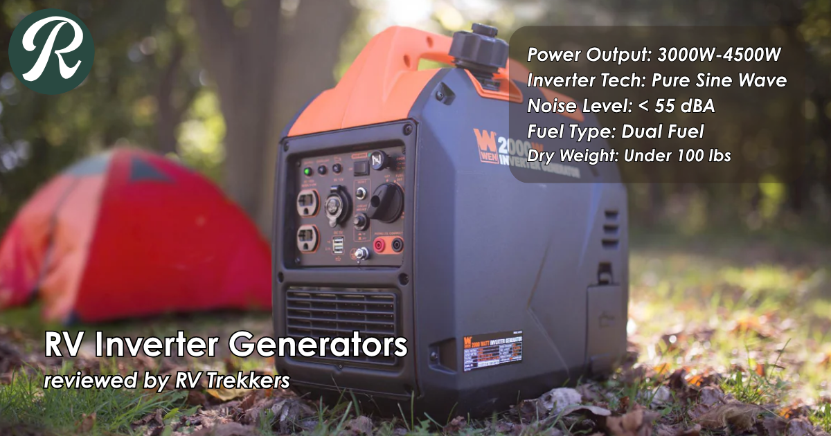 pure sine wave inverter generator and off-grid boondocking power setup with custom camper van and RV Trekkers logo
