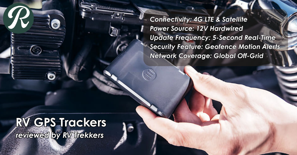 4g lte satellite gps tracker and off-grid camper van security monitoring setup with custom 12v hardwired connection and RV Trekkers logo